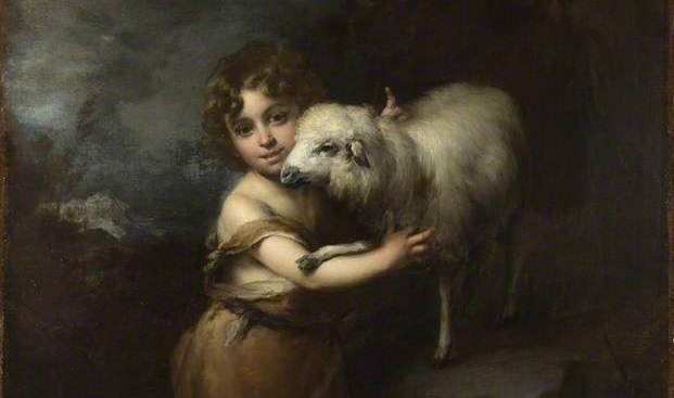 Bartolom� Esteban Murillo. SAN JUANITO CON UN CORDERO. 1660-65. �leo sobre lienzo. 165 x 106 cm. Londres, The National Gallery. Detalle.